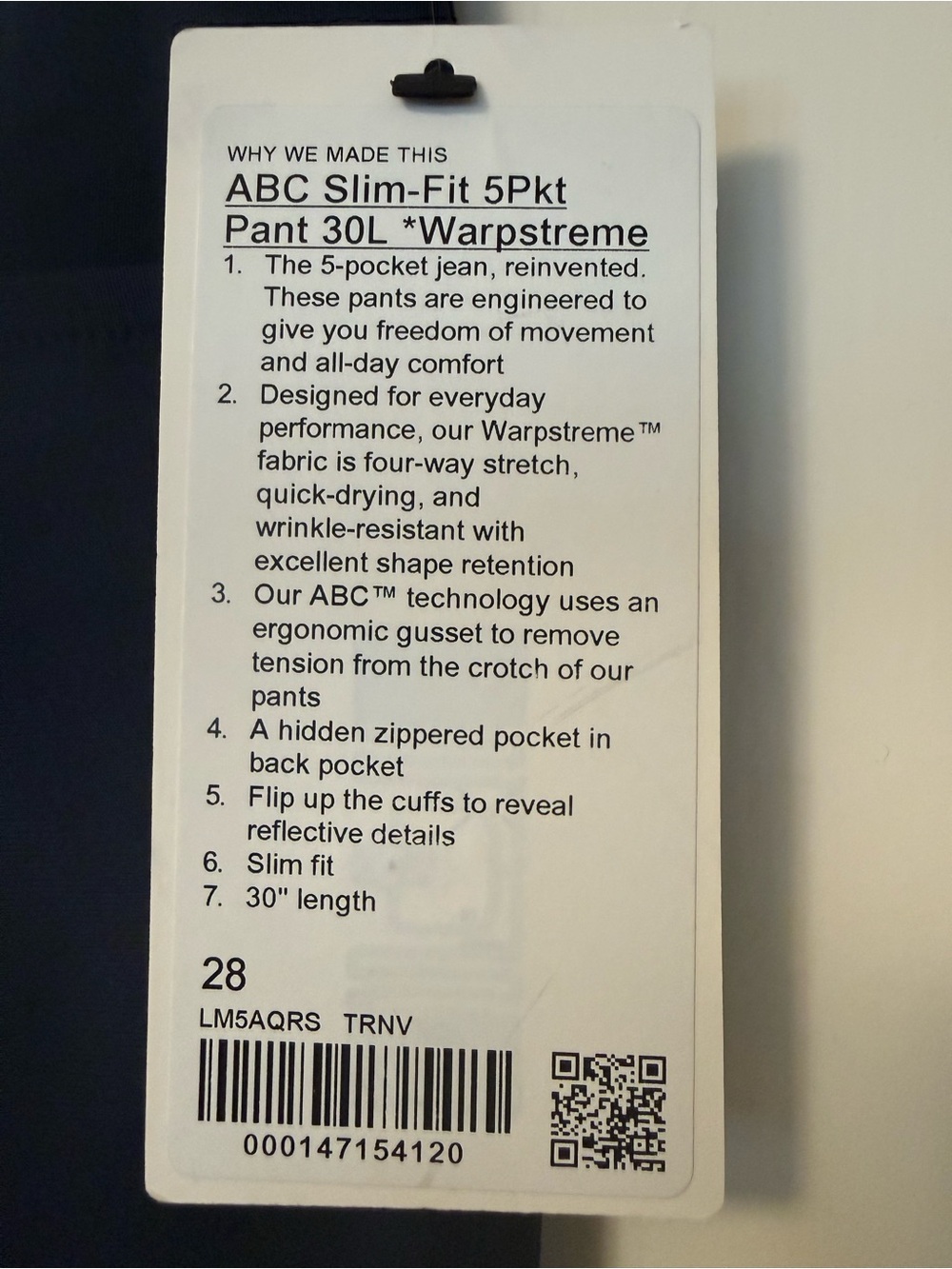 Lululemon BNWT ABC Slim-Fit Pants 28 W x 30” L Warpstreme 5-Pocket Pant - Picture 8 of 12